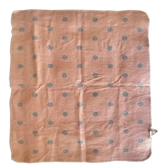 David Fussenegger Reversible Baby Blanket 30x26.5 Gray & Peach Polka Dot Flannel - Picture 2 of 9